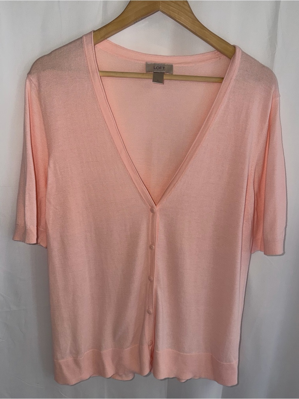 LOFT Light Pink Short-Sleeve Button Cardigan